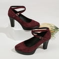 thumbnail image 4 of GERsome Women's Chunky Heels Pumps Closed Pointy Toe Ankle Strap Work Office Wedding Party Dress Shoes, Wine Size 9, 4 of 9