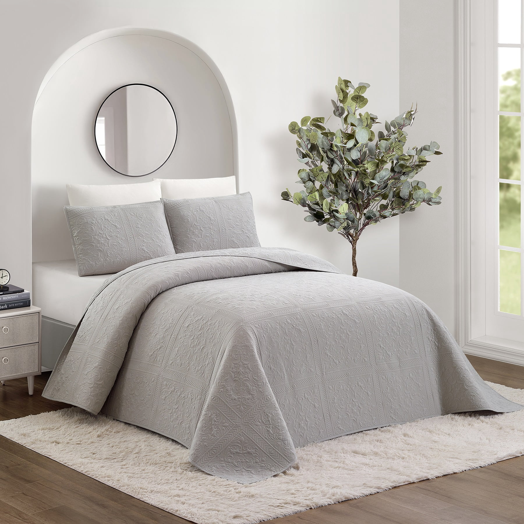 Modern Heirloom Solid Stitch Gray 3-Piece Bedspread Set, Full/Queen