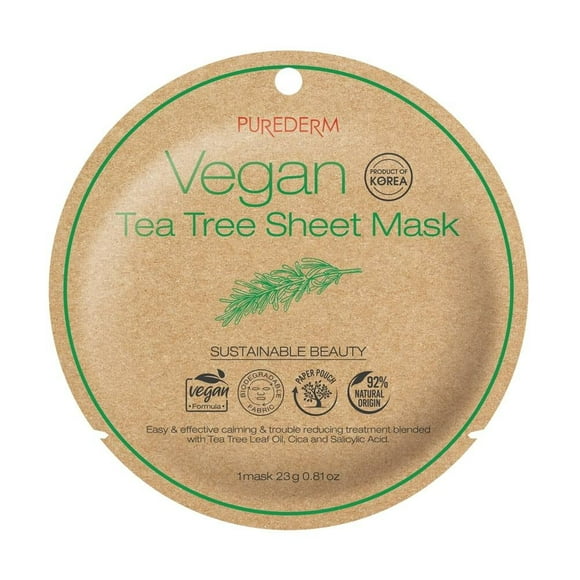 Mascarilla facial Purederm vegana y biodegradable con té de árbol 1 pza