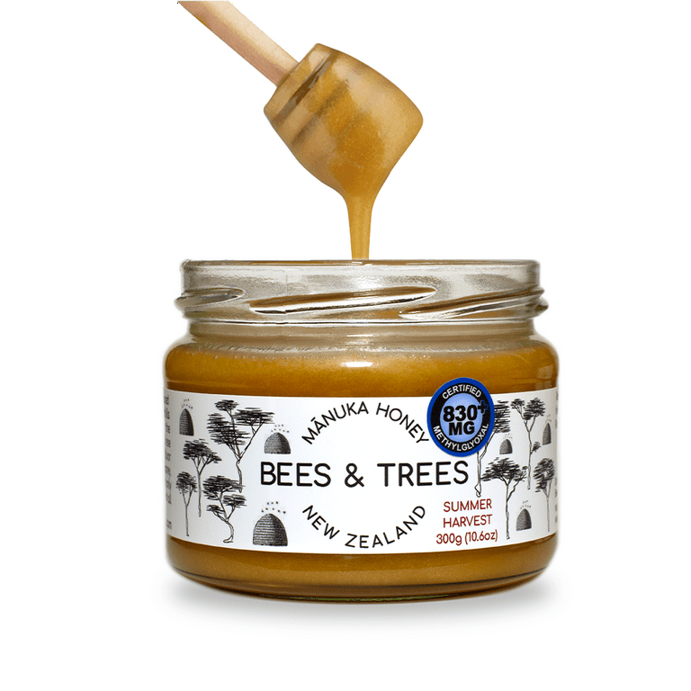 Bees & Trees Manuka Honey 830+MGO, 100% Raw Natural New Zealand Honey 