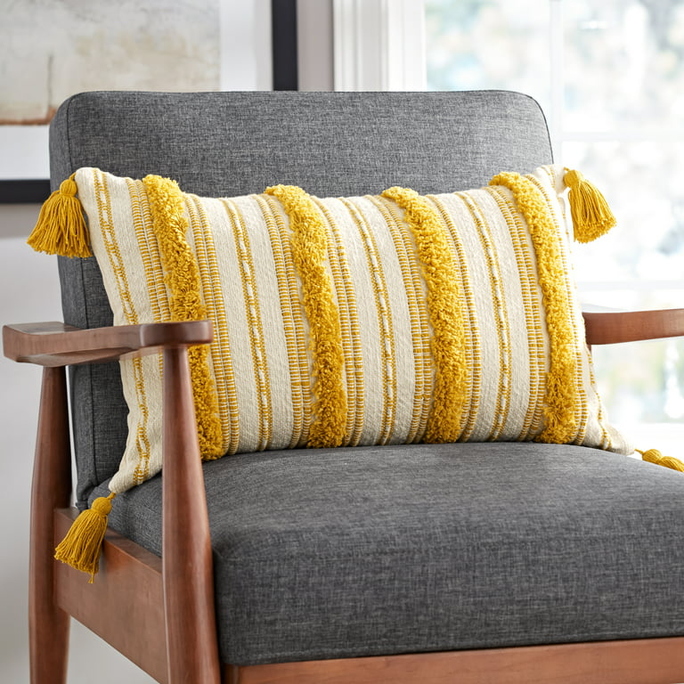 Better Homes & Gardens Woven Tufted Decorative Lumbar Pillow, 14 inch x 24 inch, Yellow, Single Pillow