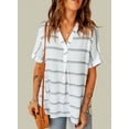 thumbnail image 4 of Asyoly Women's V-Neck Shirts Cuffed Sleeve Blouse Button Down Tops Side Split Tops, 4 of 5