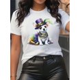 thumbnail image 1 of Camiseta para mujer Suave de veranoWomen'S Mardi Gras Dog Print T-Shirt, Casual Crew Neck Short Sleeve Top, 100% Polyester Knit Fabric, Regular Length, All Seasons - Animal Pattern ClothingFather's, 1 of 8