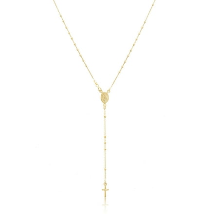 - Bliss Women's 2mm Diamond-Cut Rosary Cross Necklace in Yellow Gold over Sterling Silver