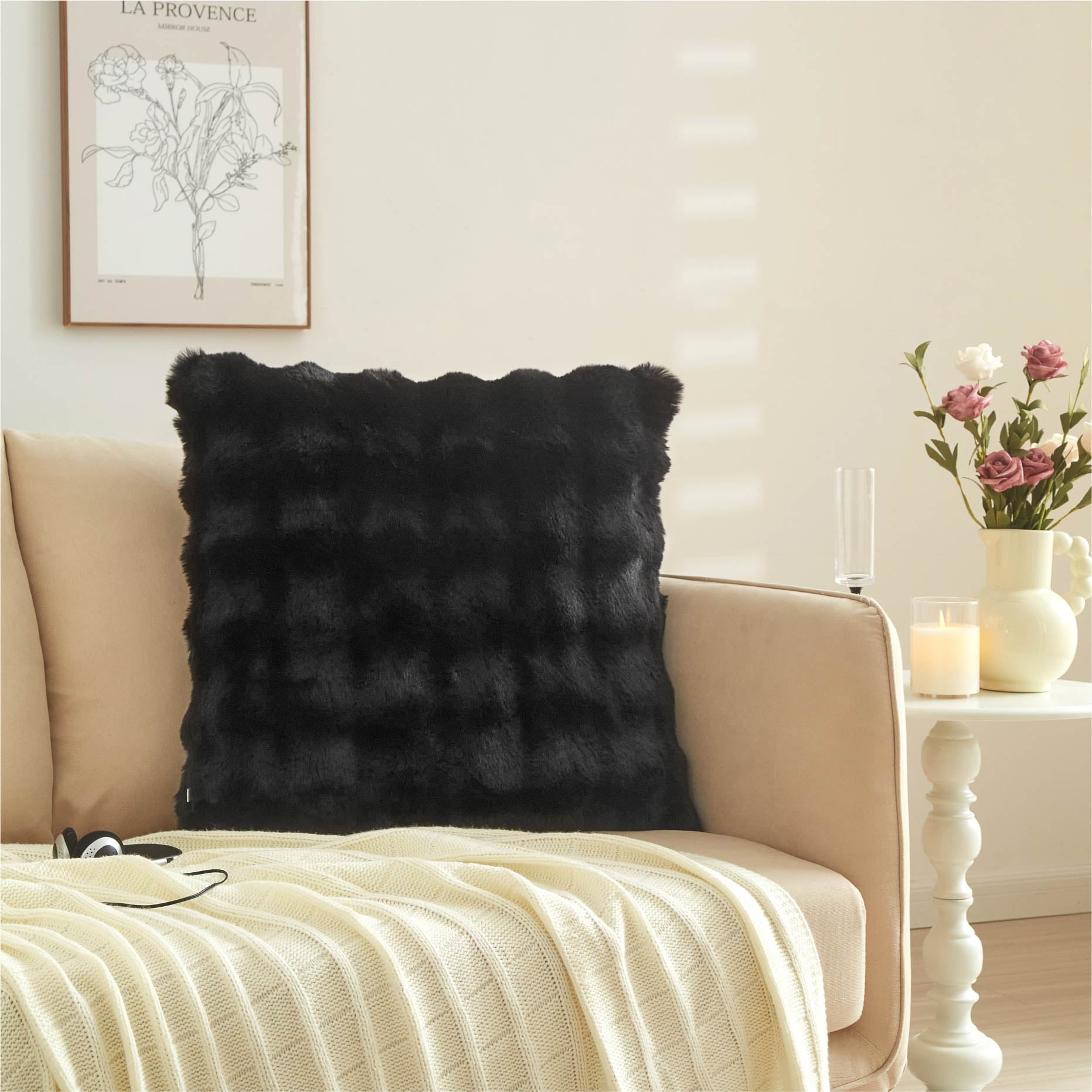 Better Homes & Gardens 22x22 White Bubble Faux Fur Pillow, Soft