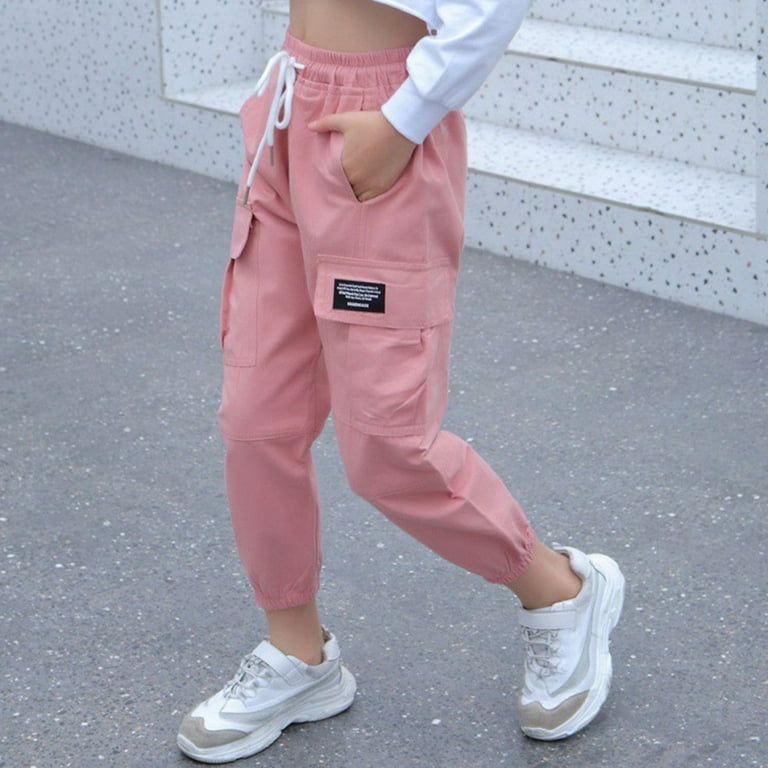 Kids Girls Cargo Pants Casual,Pure Color Trousers Hip Hop Dance Costume