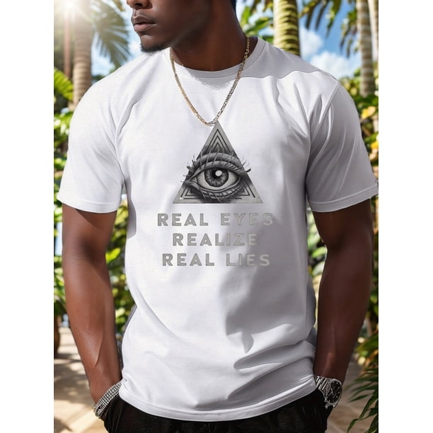 Summer Casual Short Sleeve Tees for Men, Triangle Real Eyes Realize Real Lies Print Tee Shirt