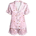 thumbnail image 4 of JIAYUE Women Pajamas Set Stain Halloween Pattern Printed With Notched Collar Short Sleeve Tops And Shorts For Home Wear Cozy For Lightweight And Breathable Comfort Sleepwear, 4 of 4