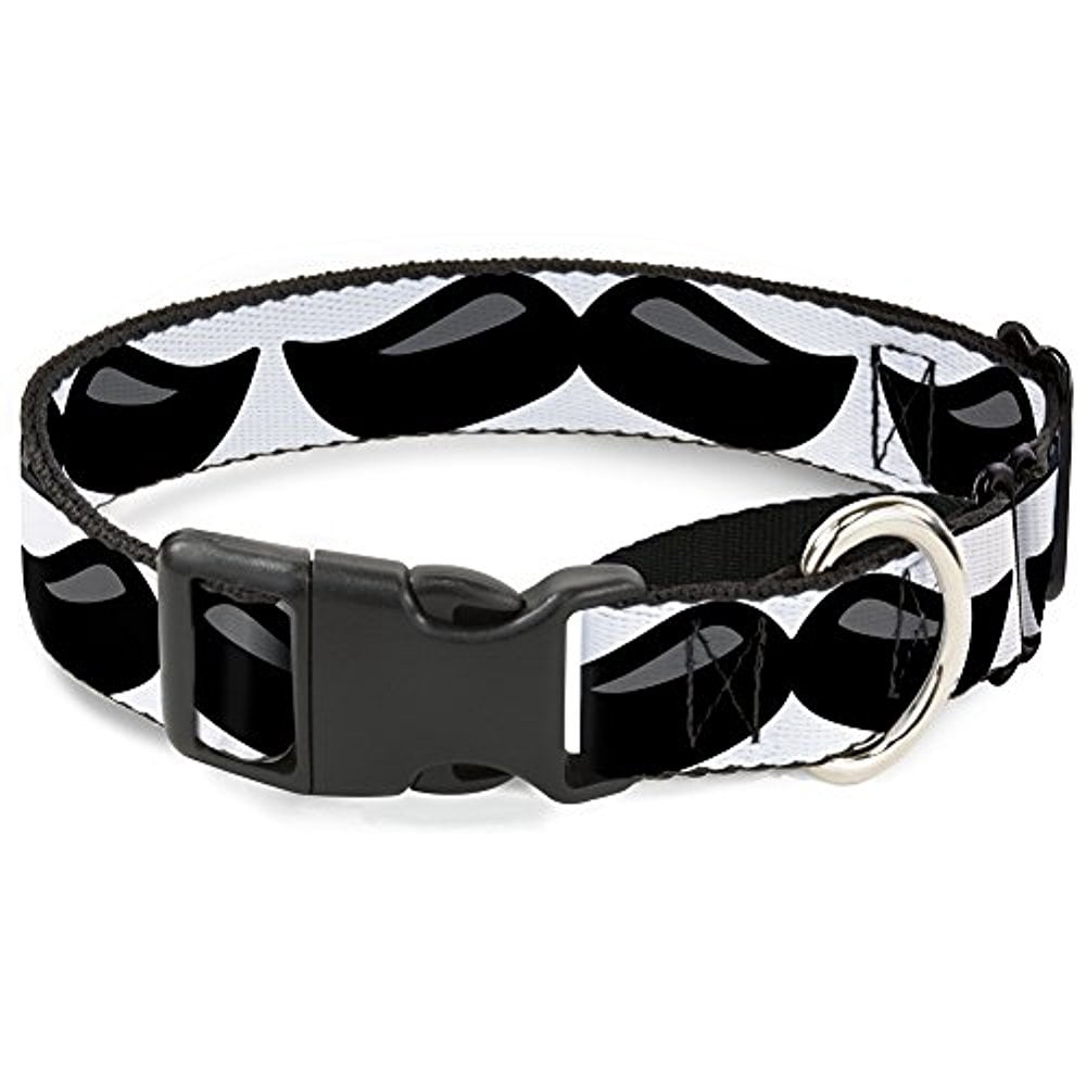 Buckle-Down Martingale Dog Collar - Plastic Mustache White Black - 1" Wide - Fits 15-26" Neck Size - Large