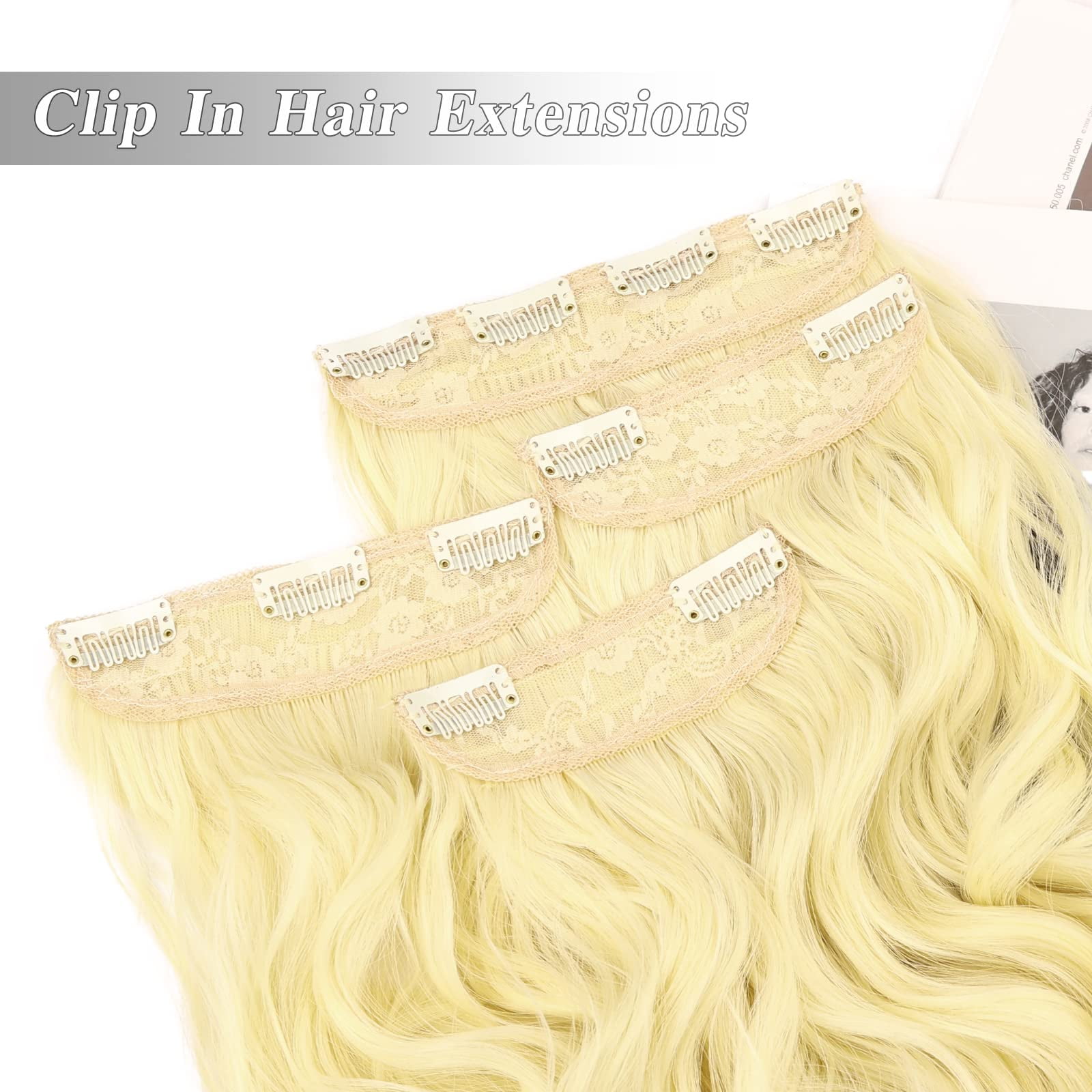 Clip in Hair Extensions - 4Pcs Thick Double Weft Hair 20 Inch Hair Extensions for Women Clip in, Bleach Blonde Extensions Clip ins