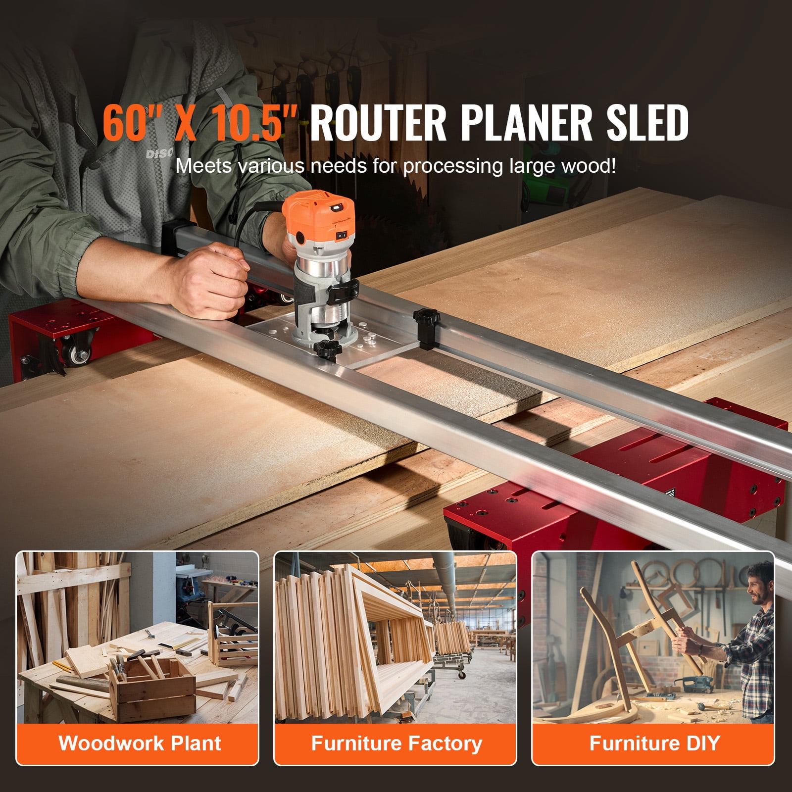 KFFKFF Router Sled, 64 inches, Movable and Modifiable Slab Smoothing Jig DIY Carpentry Router Sled for Leveling Slabs for Wood Smoothing, Domestic DIY