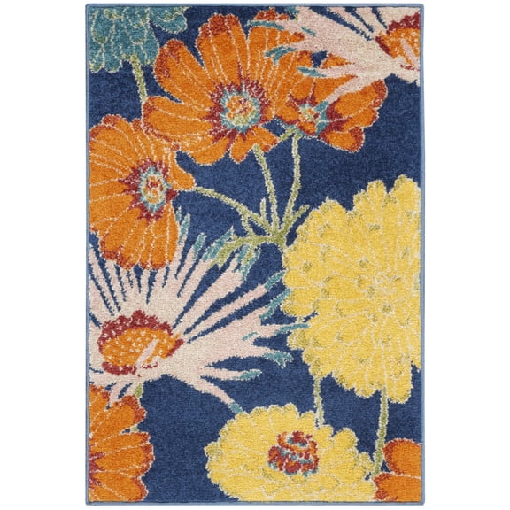 2' X 3' Blue Floral Power Loom Area Rug