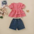 thumbnail image 4 of Xyant Toddler Baby Girl Summer Clothes Plaid Short Sleeve Shirts Dresses Tops Strawberry Denim Shorts Cute 2 Piece Outfits Set (Red,2-3 Years), 4 of 7