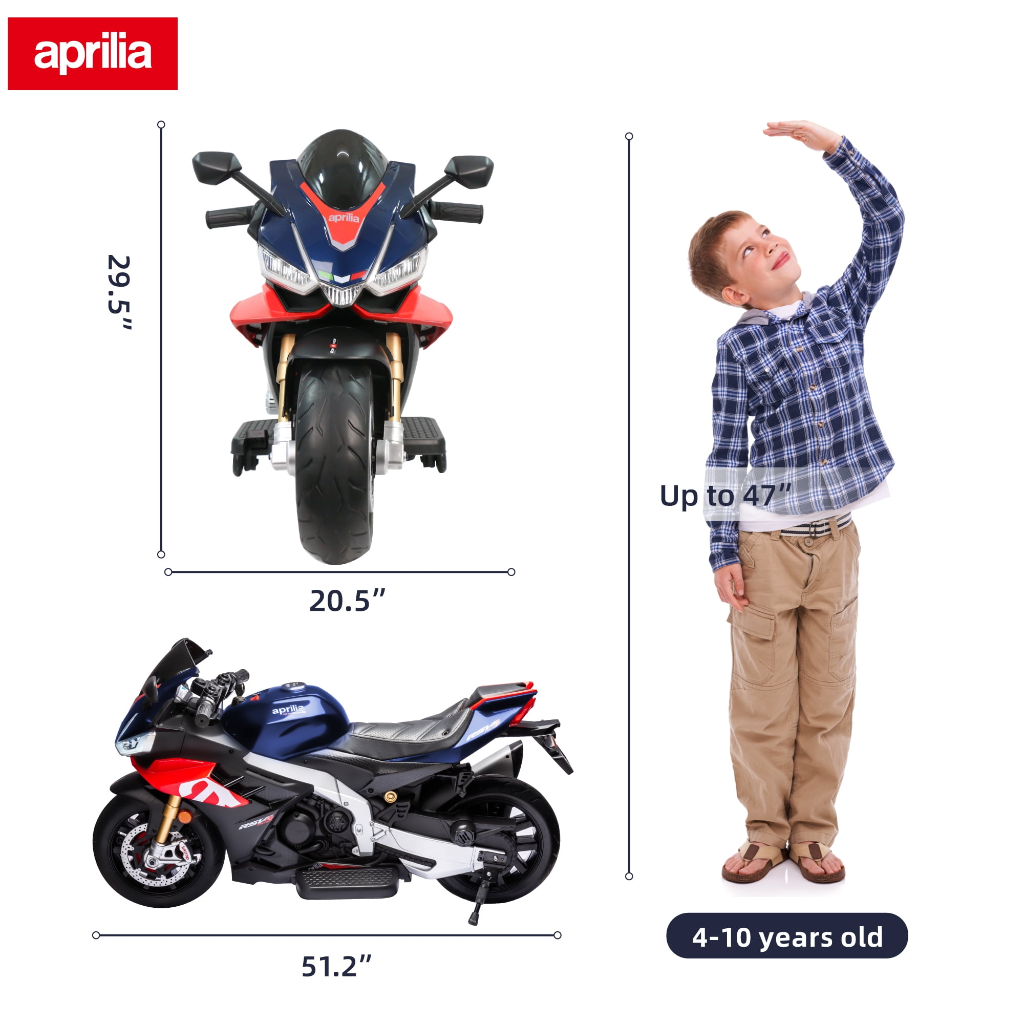 TCARAIWEN 24V Kids Motorcycle Electric Motorbike Aprilia Licensed Ride on Toy w/LED Lights Bluetooth Music Battery Powered 5MPH for Kids 3-11 Years Old,Blue