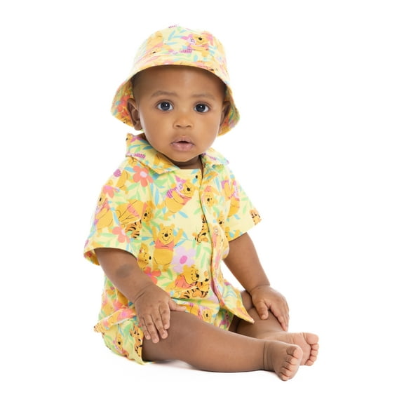 Winnie the Pooh Baby Boys Resort Short Set with Matching Hat, 3-Piece, Sizes 0M-24M