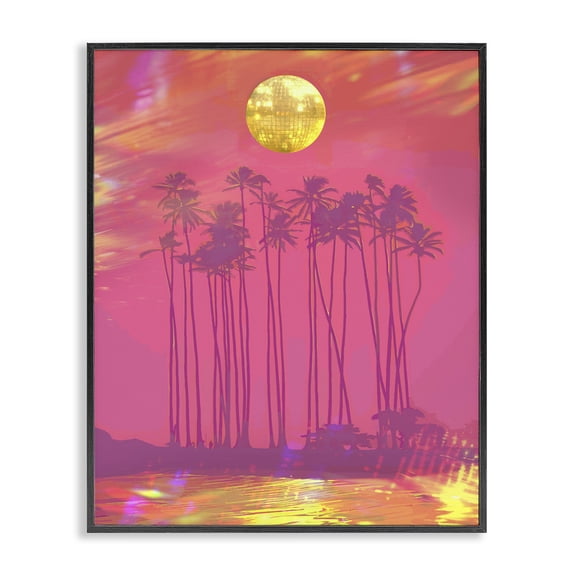 Stupell Industries Disco Over Tropical Palms Landscape & Nature Painting Black Framed Art Print Wall Art, 11 x 14
