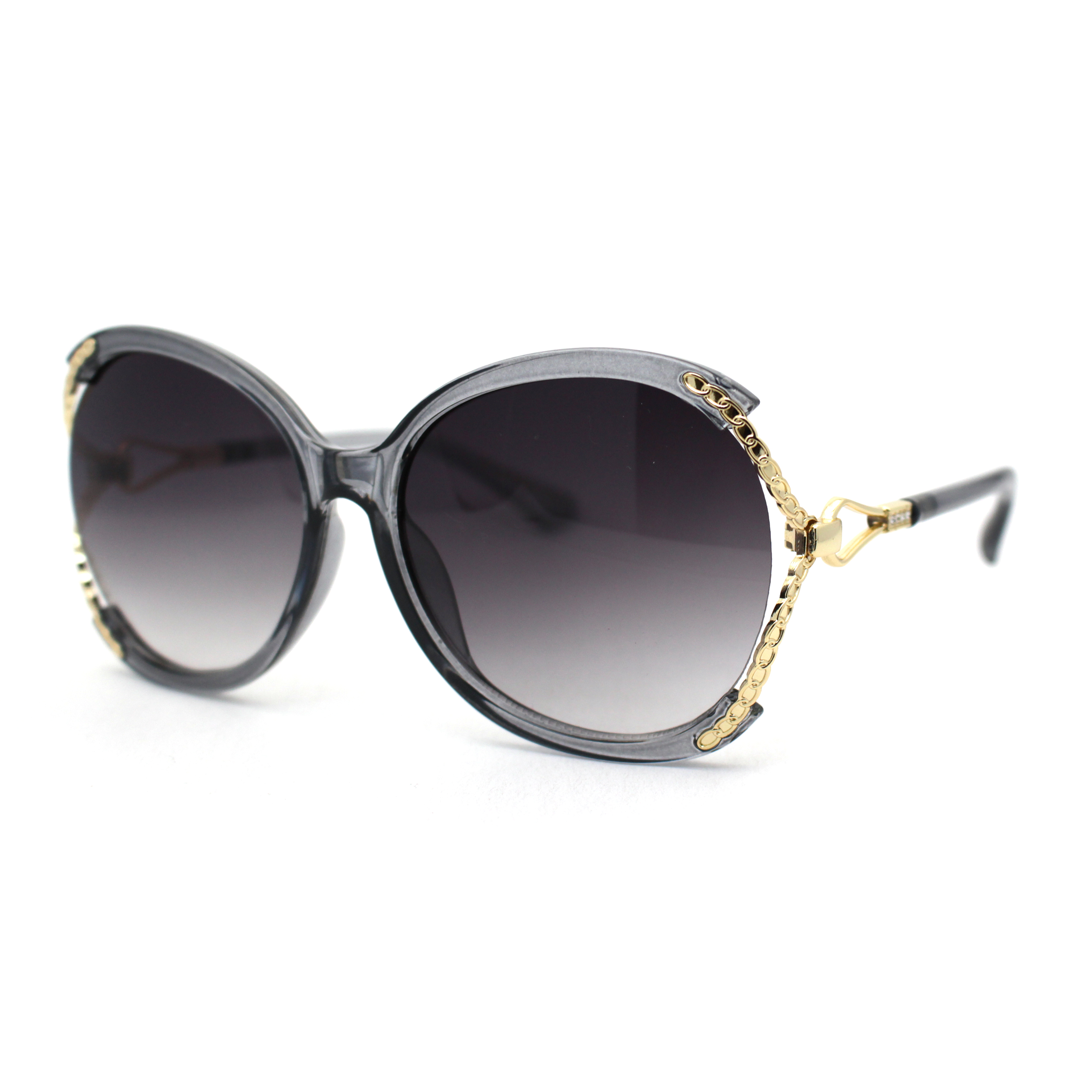 Womens Exposed Lens Oversize Butterfly Rhinestone Jeweled Sunglasses Slate Smoke