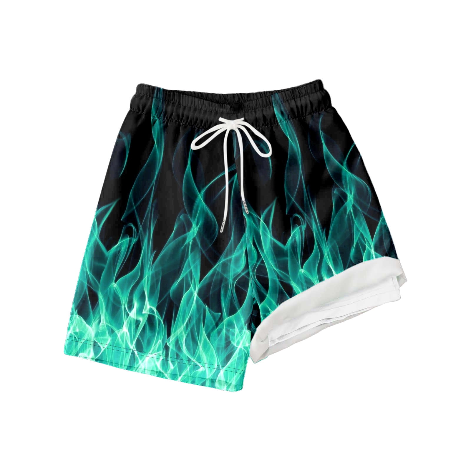 Bjutir Boys Swim Trunks With Compression Liner Casual Breathable Print Swim Short For Boy Summer Swimsuit Green Size 10-12 Years