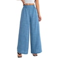 thumbnail image 3 of Women's High Waisted Palazzo Pants Cotton Linen Wide Leg Trousers Casual Smocked Waist Beach Pants Flowy Long Swing Pants, 3 of 10