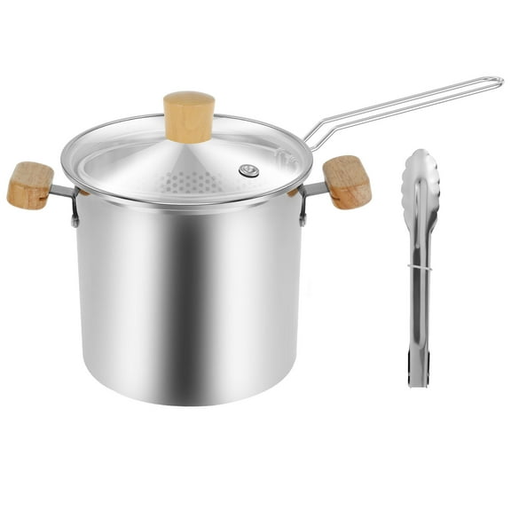 Deep Fryer Pot 4000ml 304 Stainless Steel Deep Oil Fryer with Strainer Basket Wooden Handle Portable Small Deep Fryer Pot Japanese Tempura Deep Fryers for Frying Shrimp Chicken