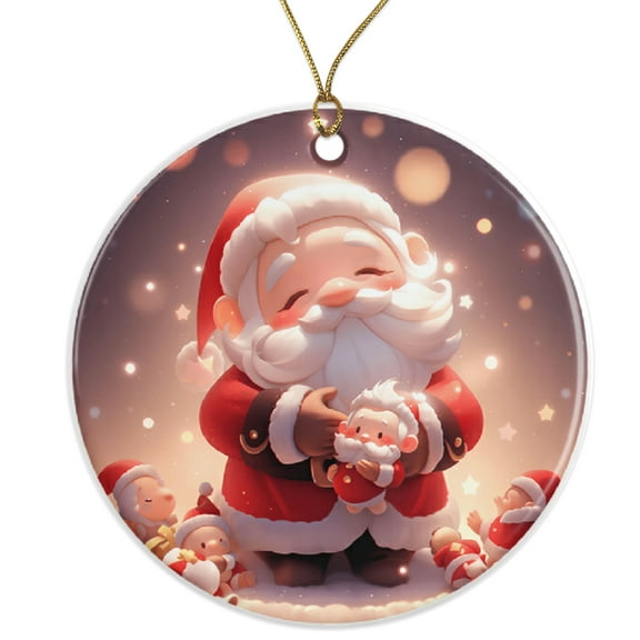 Adorable Santa Christmas Ornament - Festive Holiday Decor - Xmas Tree Decoration - Santa Claus Gift - Cute Holiday Ornament Ceramic Ornament - 3 Inch Christmas Tree Round Ornament ORNW0214