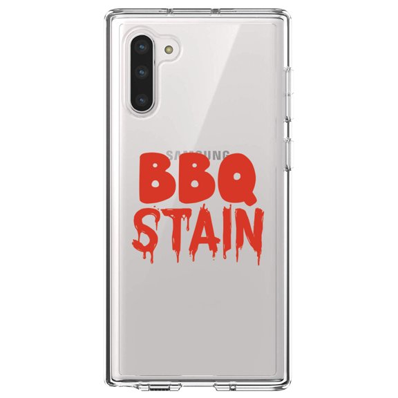 DistinctInk Clear Shockproof Hybrid Case for Samsung Galaxy Note 10 (6.3" Screen) - TPU Bumper Acrylic Back Tempered Glass Screen Protector - BBQ Stain Barbecue
