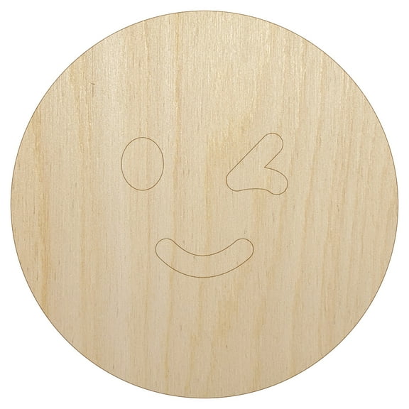 Winking Smiling Face Emoticon Wood Shape Unfinished Piece Cutout Craft DIY Projects - 4.70 Inch Size - 1/8 Inch Thick