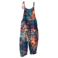 thumbnail image 4 of Women Leaf Print Bib Overalls Loose Fit Bohemian Wide Leg Jumpsuit With Pockets Orange S, 4 of 4