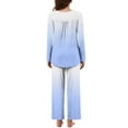 thumbnail image 4 of Scyoekwg Pajama Sets for Women Gradient Color Loungewear Matching Set Casual Button Round Neck Long Sleeve Tops and Pants Pajama Sets (Light Blue,L), 4 of 7