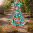 thumbnail image 3 of Dresses for Women V Neck Floral Ruffle Sleeve Flowy Midi Dress Boho for Beach Party Resort Wedding Guest Summer Going Out Dress, 3 of 4