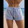 thumbnail image 4 of Pantalones Cortos de Playa de Verano con Cintura con Cordón y Estampado de Rayas para Mujer. Rayas Azules S, 4 of 10