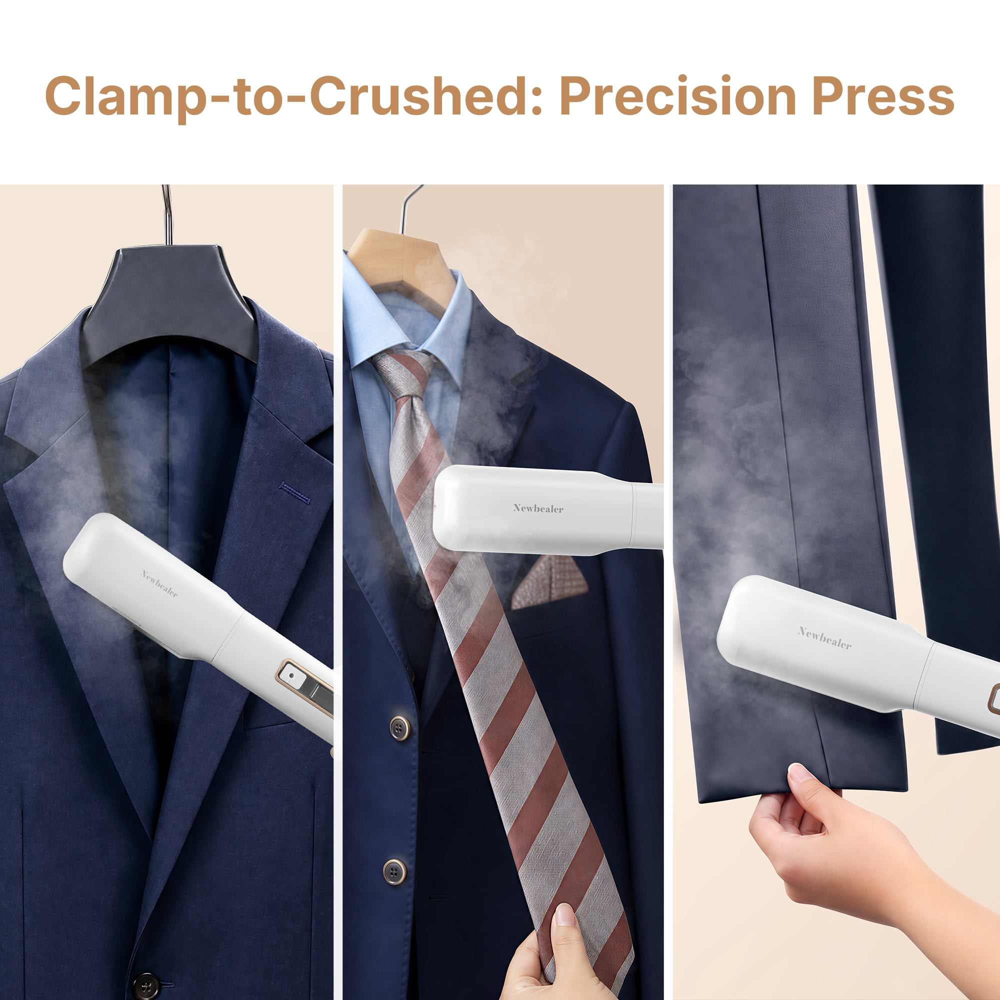 Newbealer Portable Steam Iron & Garment Steamer - 3-in-1 Clamp Style Travel Iron, Dual Voltage, Auto Shut-Off, No Board Needed