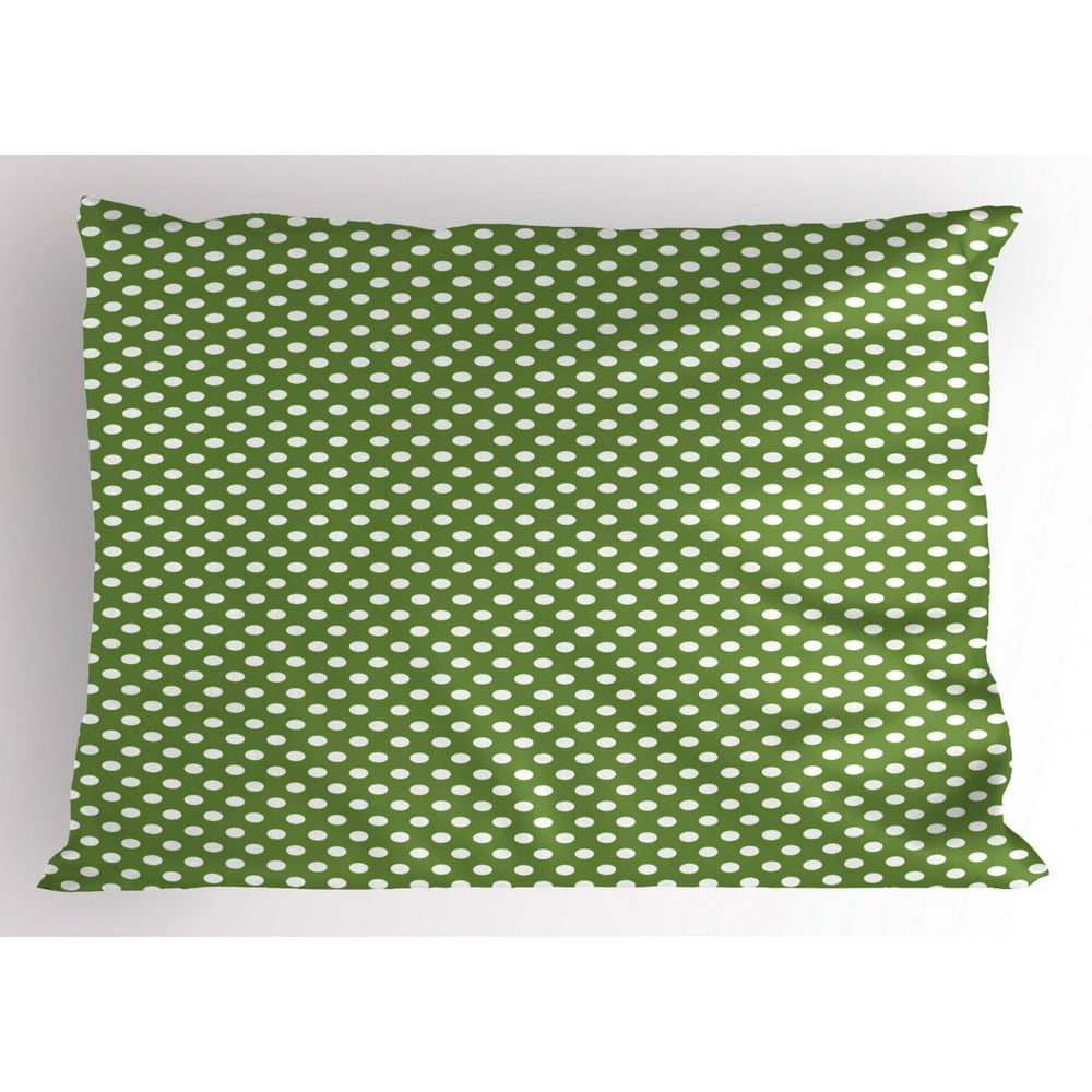 Green Pillow Sham White Polka Dots on Green Backdrop Classic Simplistic