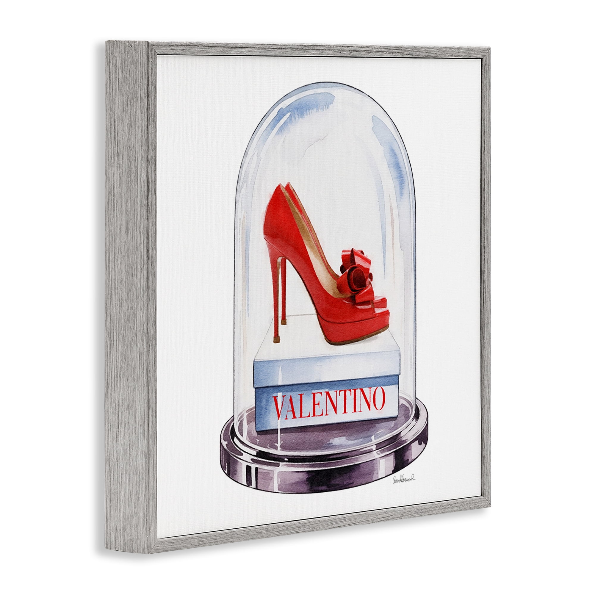 Stupell Industries Red Heels in Bell Jar Gray Framed Giclee Art, design by Amanda Greenwood