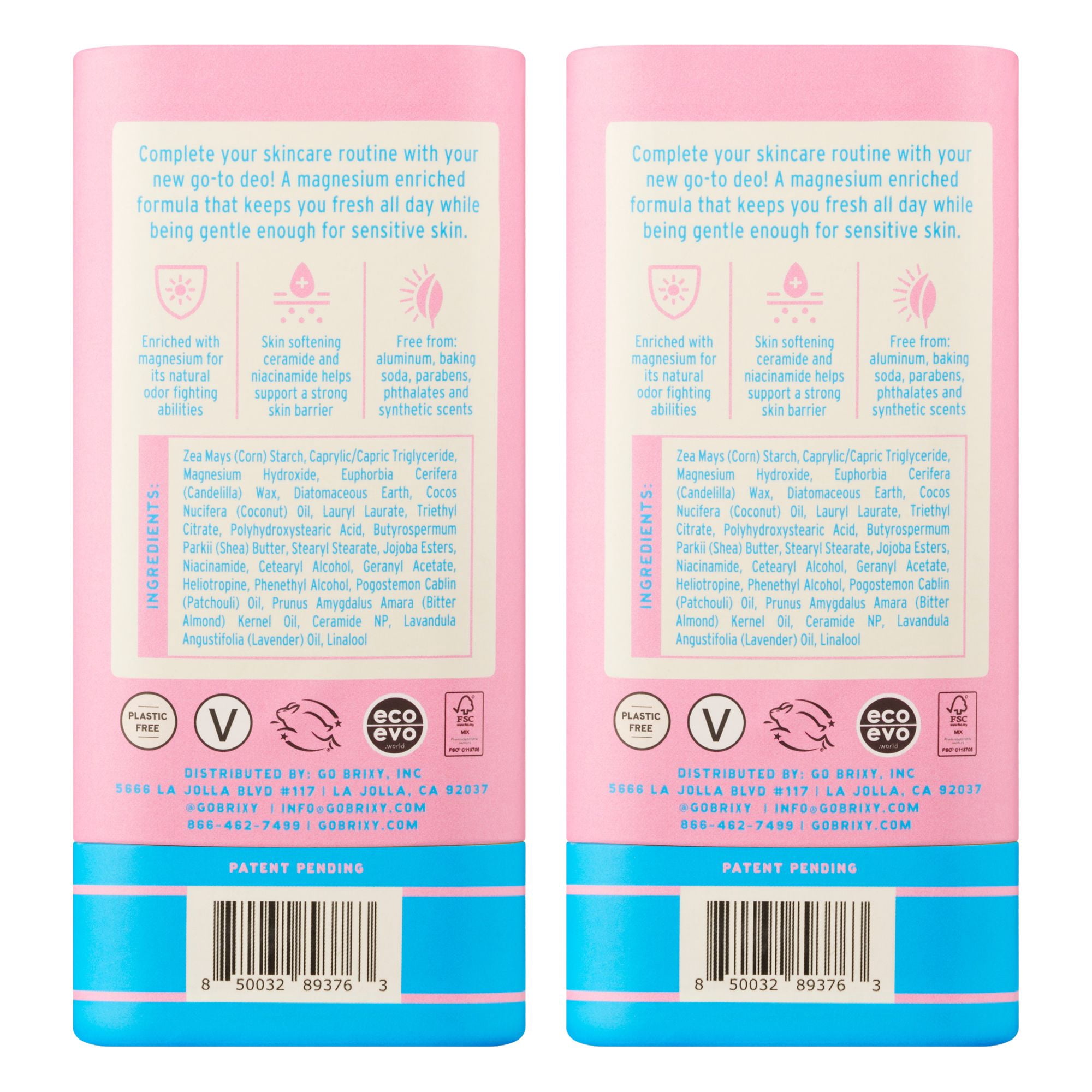 BRIXY Magnesium Deodorant, Odor Control With Ceramide & Niacinamide For Skin Health, Aluminum Free, Baking Soda Free, EWG VERIFIED, Sensitive Skin Deodorant, Vegan, Plastic Free, Light Scent (2 Pack)