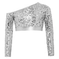 thumbnail image 4 of Eandarui Kids Girls One-Shoulder Stage Show Dancing Outfits Sequins Modern Hip Hop Tank Vest Jazz Dance Crop Tops Silver 16, 4 of 6