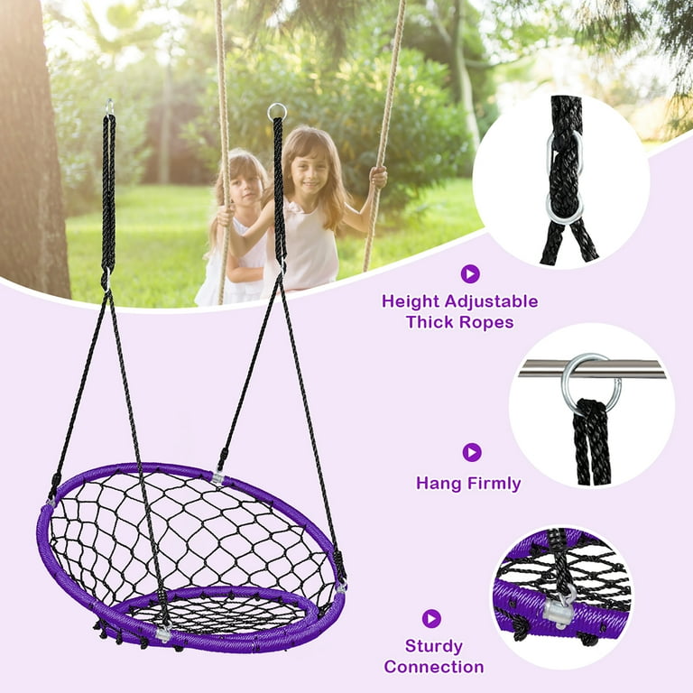Costway Spider Web Chair Swing w Adjustable Hanging Ropes Kids Play Equipment Purple