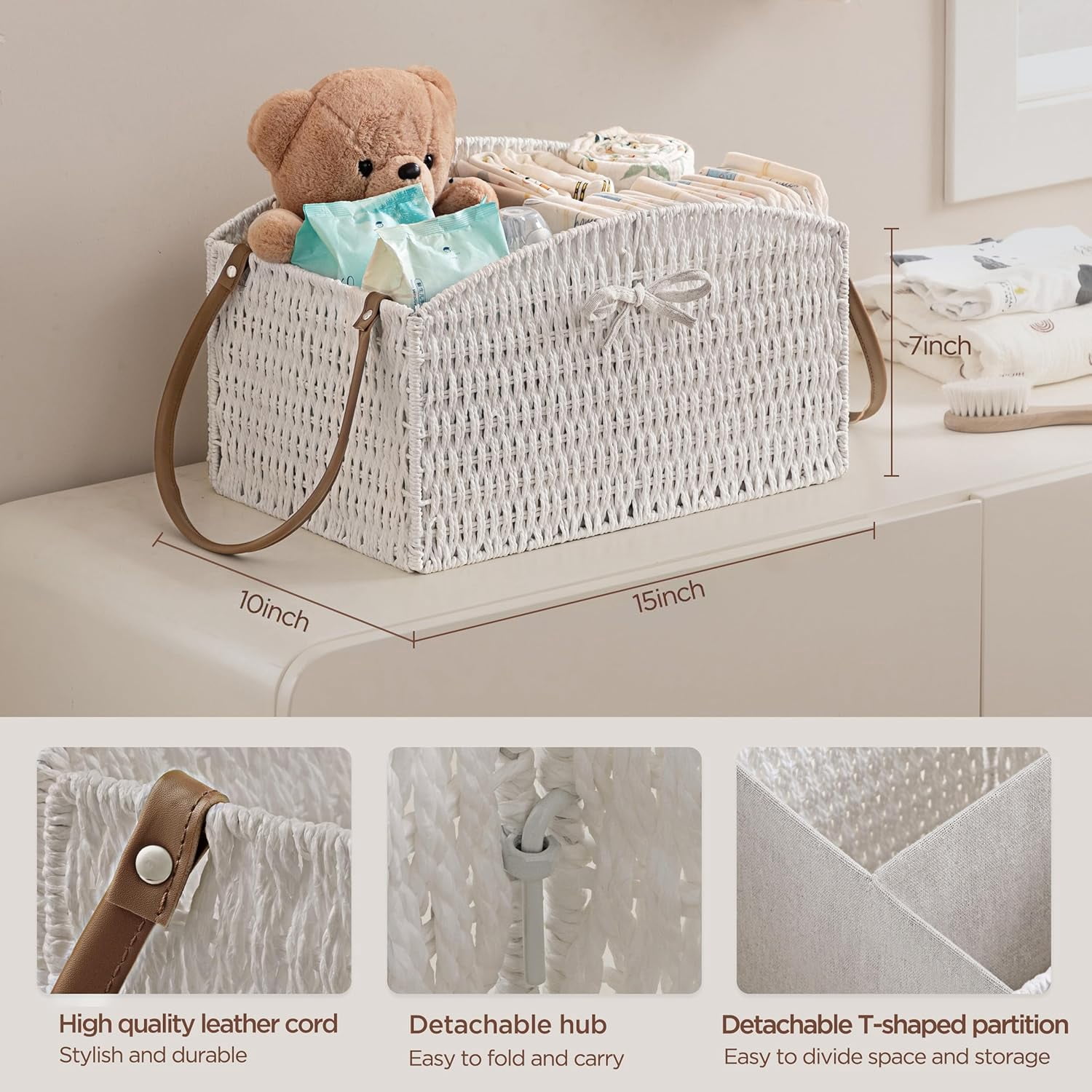 Diaper Caddy Organizer, Large Hand-Woven Storage Basket for Diapers & Baby Essentials - Elegant Curved Design, Ideal Gift for Baby Shower & Registry Must-Have