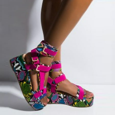 

〖Yilirongyumm〗 Multicolor 36 Sandals Women Snakeskin Shoes Flats For Womens Beach Sandals Toe Platform Ankel Strap Open Women s Sandals