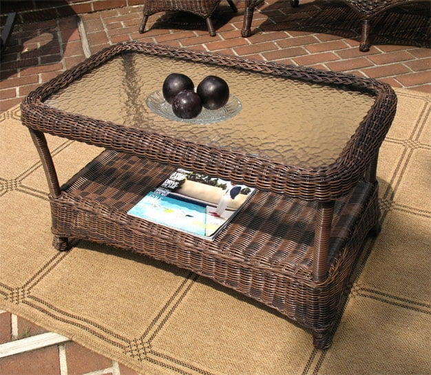 Veranda Resin Wicker Coffee Table with Inset Glass Top - Walmart.com