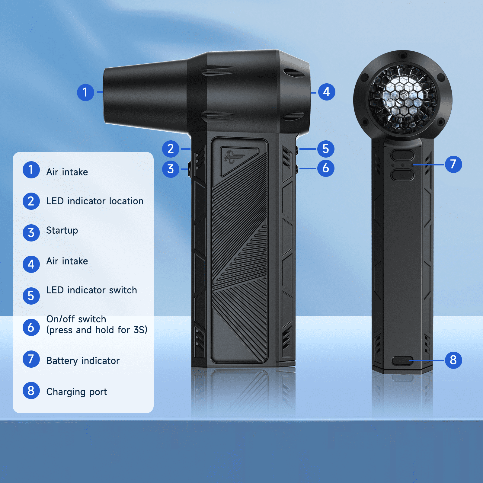 AYEDLOE Air Duster - 150000RPM Compressed Air Duster with suction and blowing function and Lighting, Usb Electric Air Duster for PC, Keyboard, Car, Outdoors, Home, black