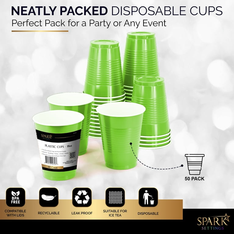 Disposable Plastic Cups, Kiwi Colored Plastic Cups, 18-Ounce Plastic Party  Cups, Strong and Sturdy Disposable Cups for Party, Wedding, Christmas,  Halloween Party Cup, 50 Pack - By Amcrate 