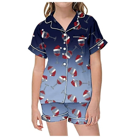 

EHQJNJ Matching Kids Christmas Pajamas Boys and Girls Kid s Summer Homewear Boys Girls Printed Short Sleeve T Shirt Short Pants Pajamas Suits Children s Clothing 6-7 Years