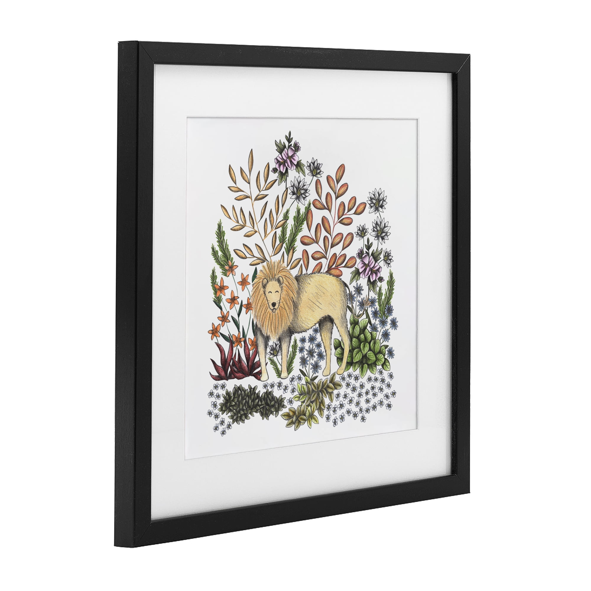 Jungle Wildlife Lion Black Framed Print Under Glass, design by Cecilia Battaini