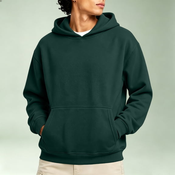 Nestiefly Men's Athletic Hoodies Fleece Plain Pullover Comfort Oversized Streetwear Fall Travel Drop Shoulder Sweatshirt Army Green L