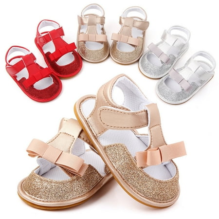

SPRING PARK Baby Summer Solid Color Faux Leather Anti-skid Breathable Sandal Flat Shoes