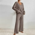 thumbnail image 4 of 2 Piece Sweater Sets For Women V Neck Long Sleeve Knit Sweater Wide Leg Pants Sweatsuit Fall Lounge Wear Light Brown XL, 4 of 7