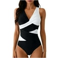 thumbnail image 3 of UPPADA Womens One Piece Full Coverage Swimsuit Comfy Elastic Swimsuit Color Block Slimming Bathing Suits for Ladies Cute Modest Swimsuits White,L, 3 of 8