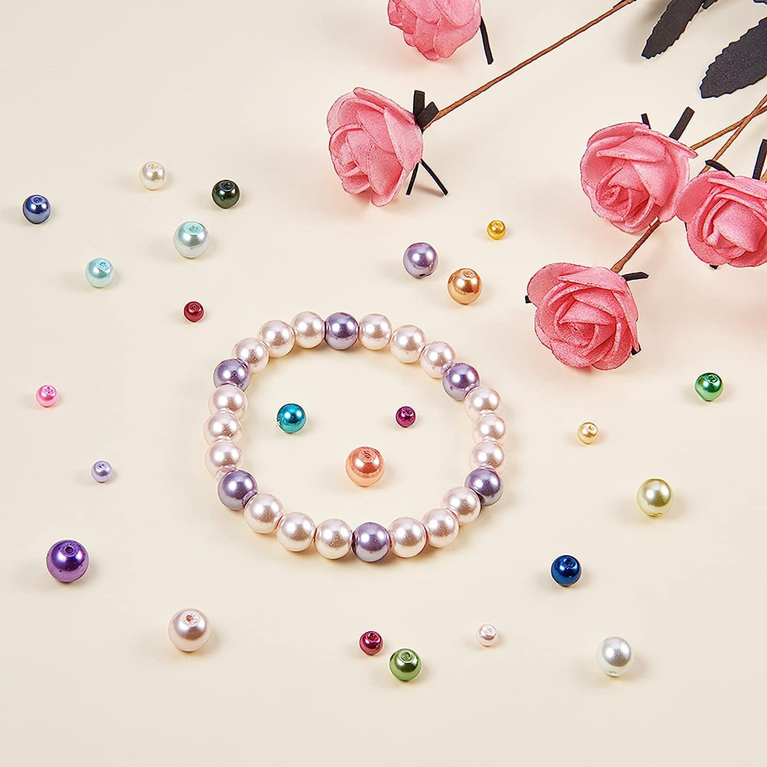 2640pcs Pearlized Glass Beads 24 Color 3 Sizes Craft Pearl Bead Dyed Round Satin Luster Pearl Beads Loose Spacer Beads for Bracelet Necklace Jewelry Making( 4mm 6mm 8mm )