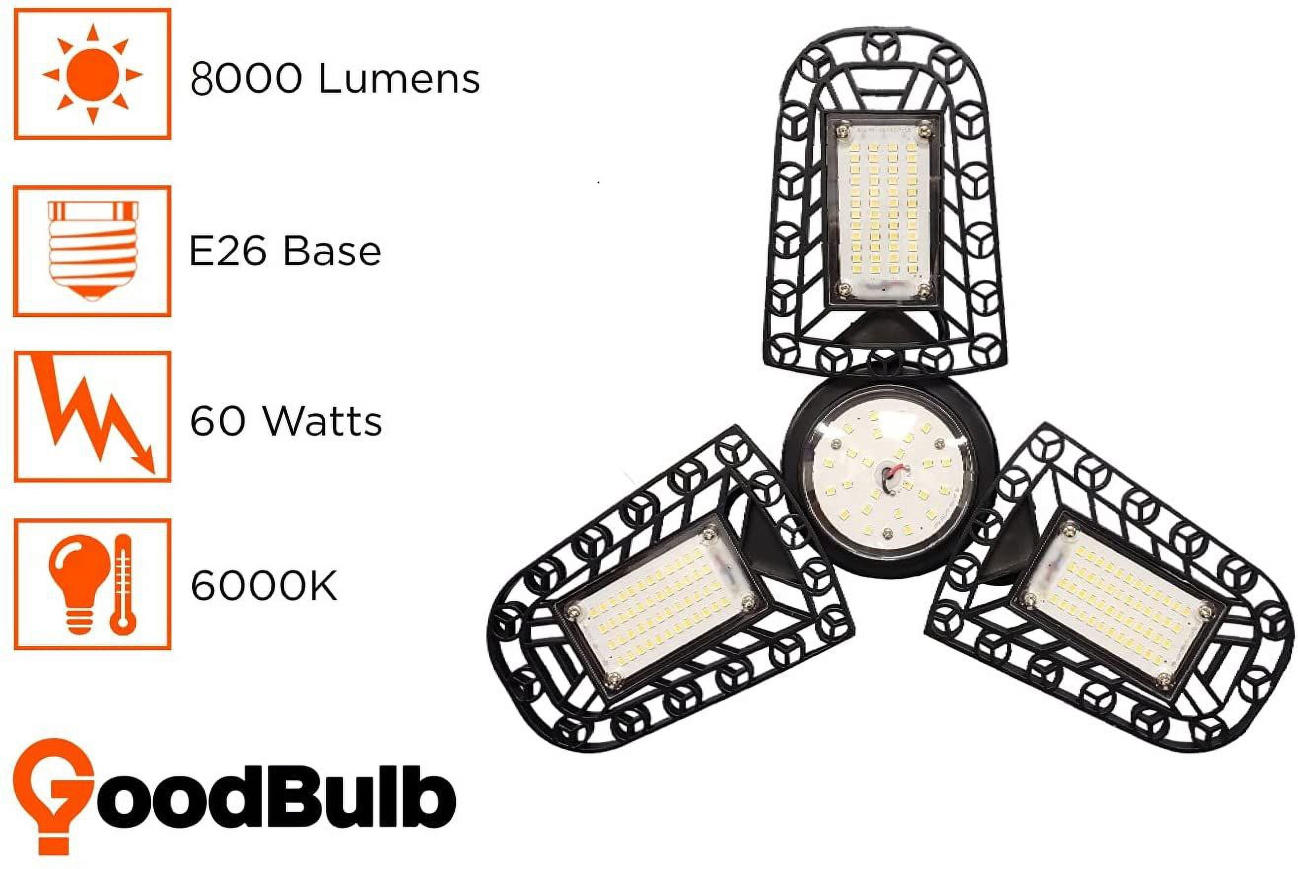Goodbulb LED Light Upgrade Garage Lighting 60W Tri-Fold-6000K Full Spectrum Natural White-E26 1 Pack